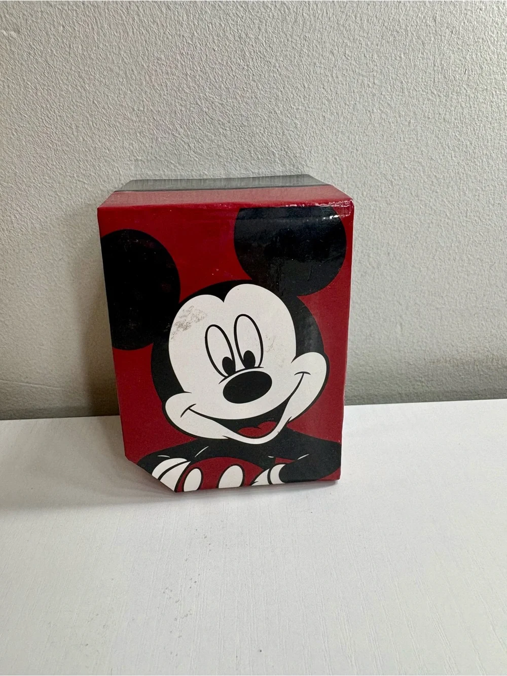 Disney Mickey Mouse Silver-Tone Watch with Black Strap and Red/Yellow Accents